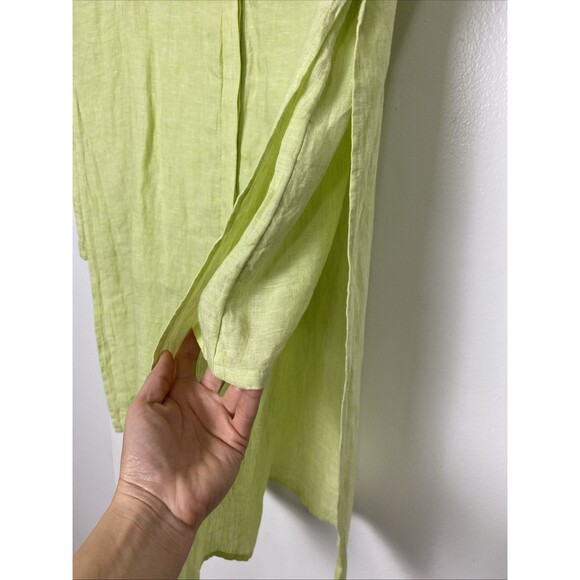 Chico's Button Up Tunic Shirt Size 1 Green 100% Linen Sleeveless Longline Slit - Picture 5 of 12